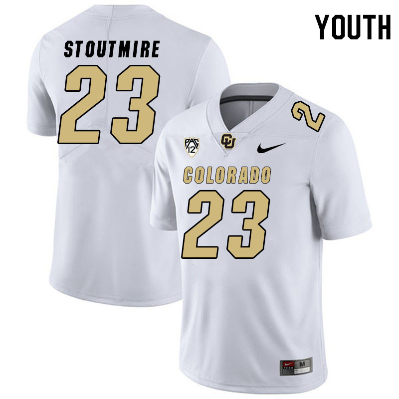 Youth #23 Carter Stoutmire Colorado Buffaloes College Football Jerseys Stitched Sale-White - Click Image to Close